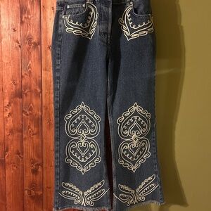 Farm Rio Denim Cornely Embroidered Cropped Pants